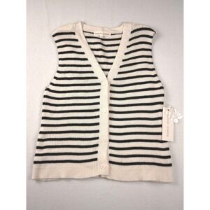 Madison + Hudson Striped V-Neck Button Front Knit Sweater Vest GS67235 Cream M
